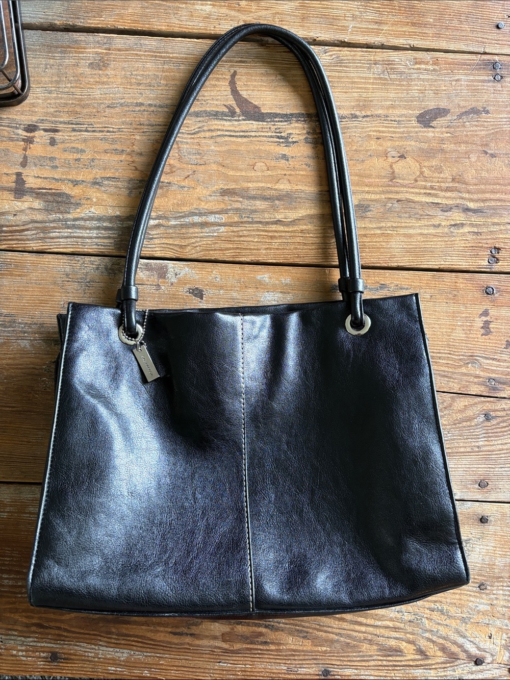 Sag Harbor Black Leather Shoulder Bag with Double Straps